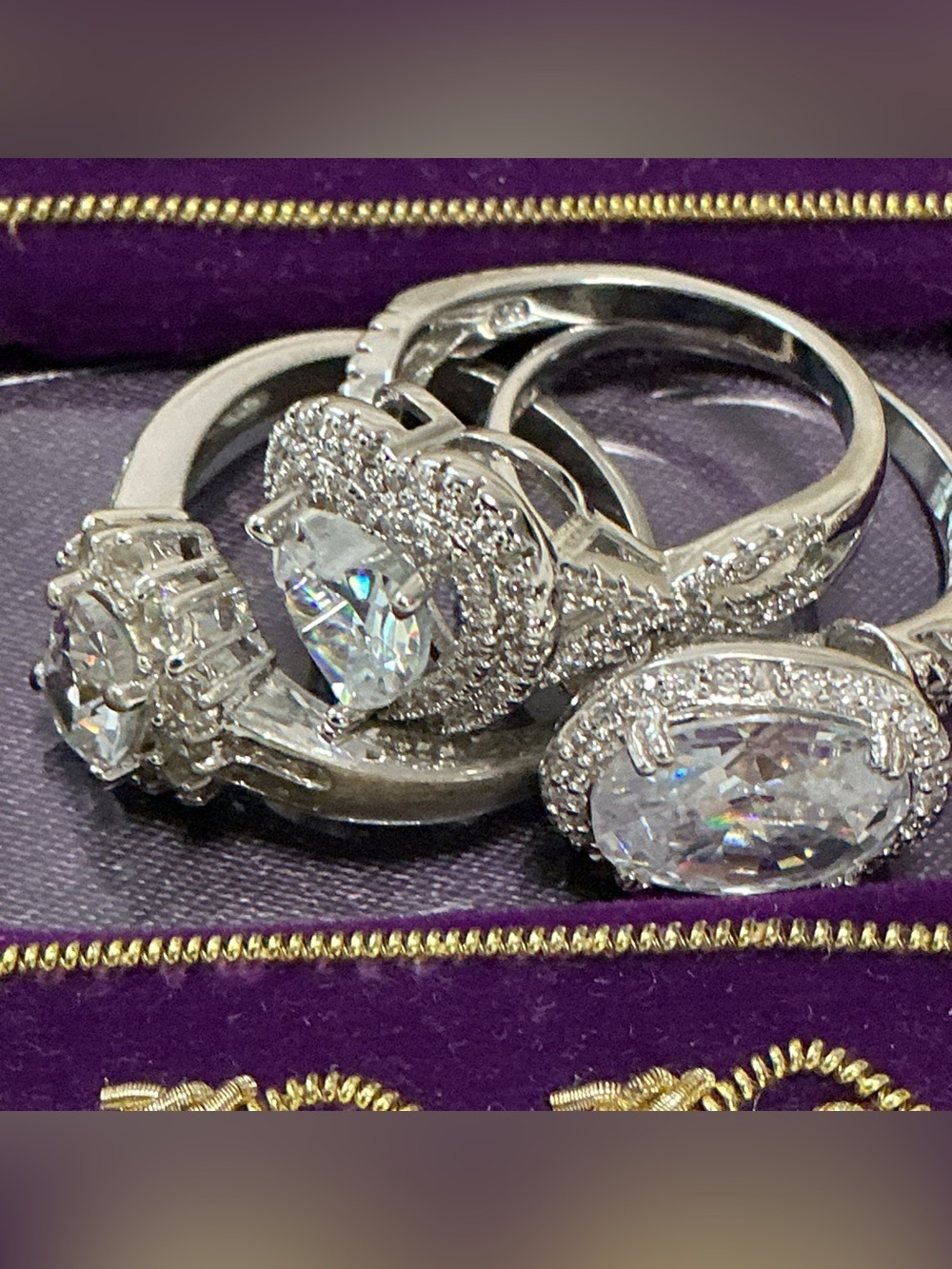 Bundle of .925 CZ Halo Faceted Cocktail Rings size 8 & 9